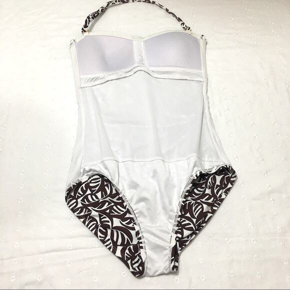 Anne Cole Brown Leaf Nature Pattern Sweet Heart Halter High Cut One Piece Size 8 - Picture 4 of 8